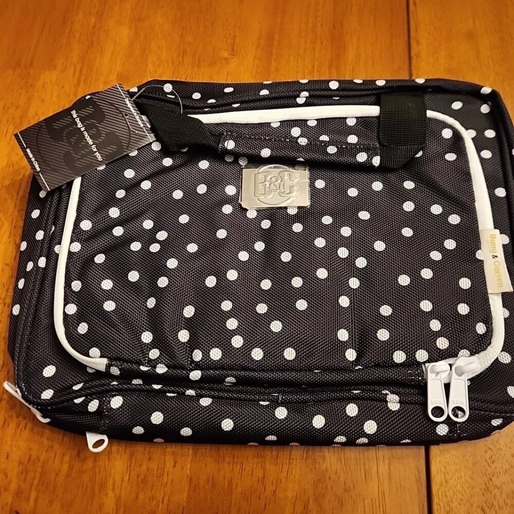 Bang Carsen travel bag accessories expanding cosmetic black white polka dots